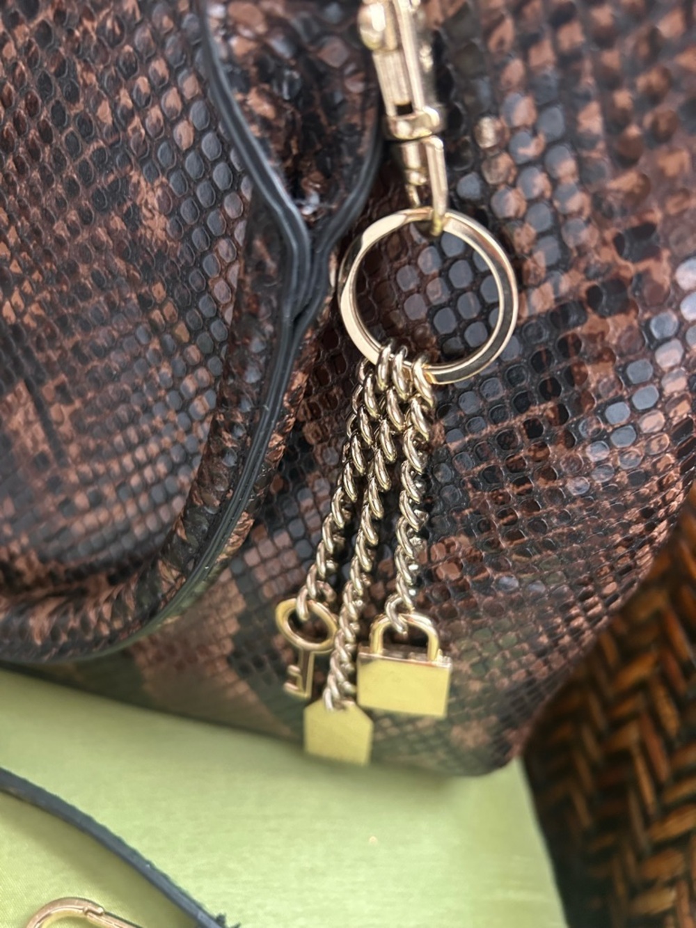 ALDO Black and Brown Snake-Print Shoulder Bag with Gold Hardware - Picture 4 of 7